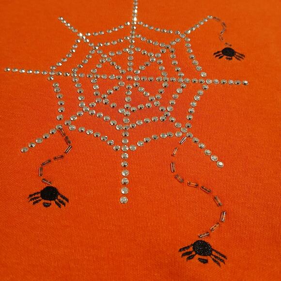 C.B Casual Plus 1X Pumpkin Colored Metallic Spider Web 3/4-Sleeve Knit Shirt - Picture 8 of 13